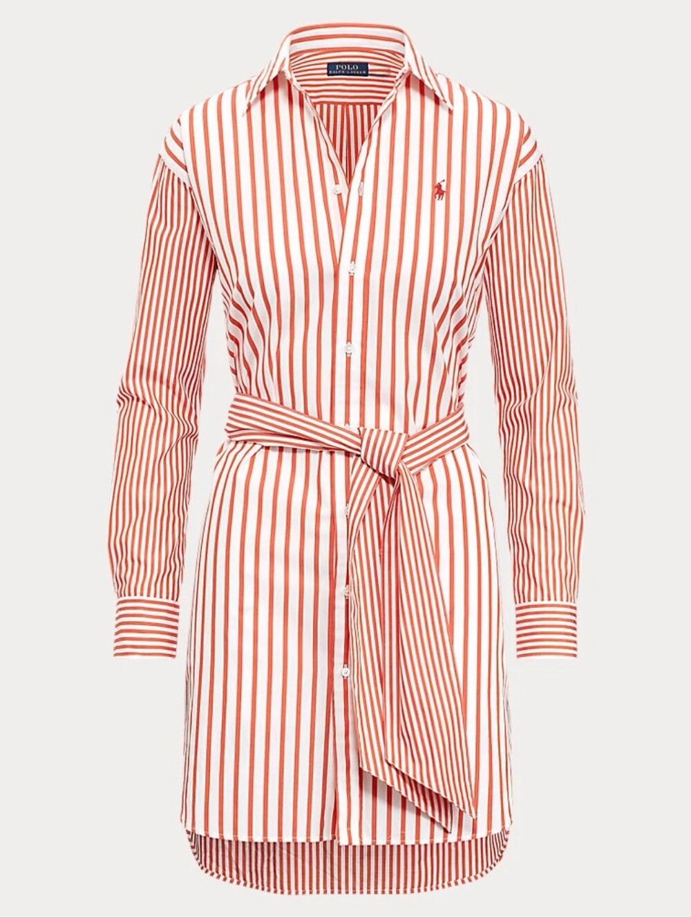 Polo Ralph Lauren Red Stripe Long Sleeve Cotton Poplin Shirt Dress